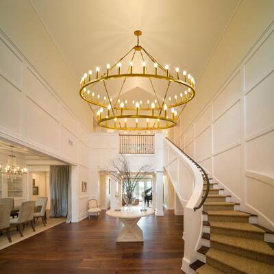 59.84'' 54-Lights Candle Dimmable Two Tiers Wagon Wheel Chandeliers