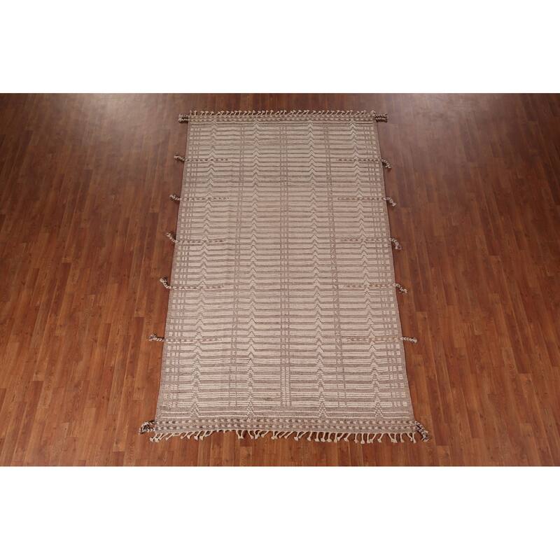 Striped Moroccan Modern Area Rug Hand-Knotted Wool Carpet - 6'0"x 10'0"