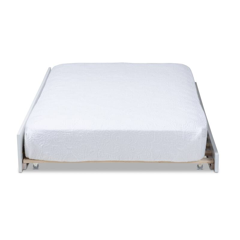 Twin Trundle Bed with Wheels, White Finish, Traditional Style, Fits Under a Twin Bed Frame, Space-Saving