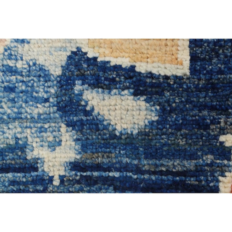Hand Knotted Oriental 100% Wool Carpet Transitional Floral Navy Blue & Blues Oushak Area Rug - 6' 9'' X 5' 1''