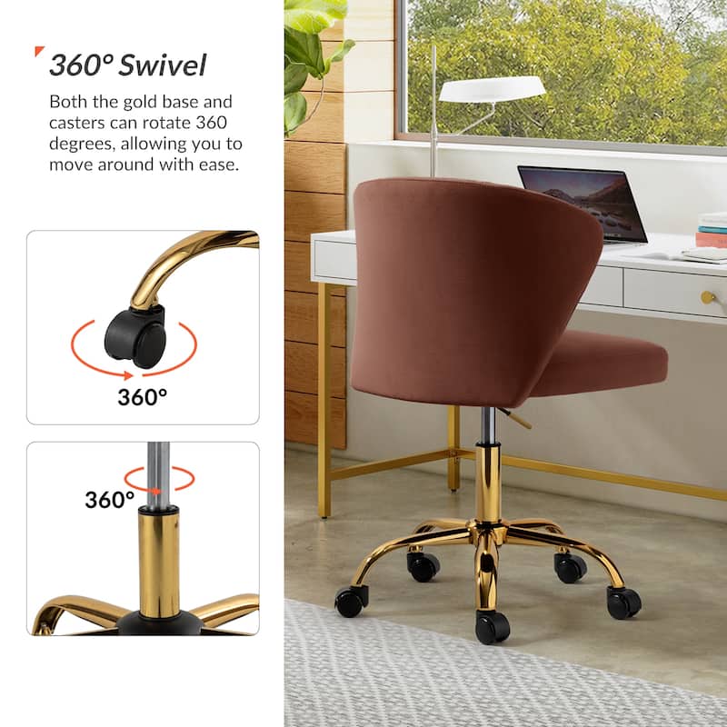 Ilia Modern Velvet Wingback 360 degree Ergonomic Office Task Chair with Channel Tufted Back by HULALA HOME