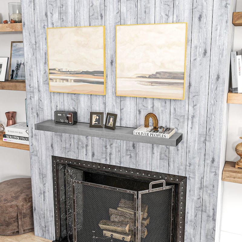 HOMCOM 48 Inch Fireplace Mantel, Floating Farmhouse Solid Fir Wood Shelf, Handmade Heavy Duty Wall Mounted Shelf