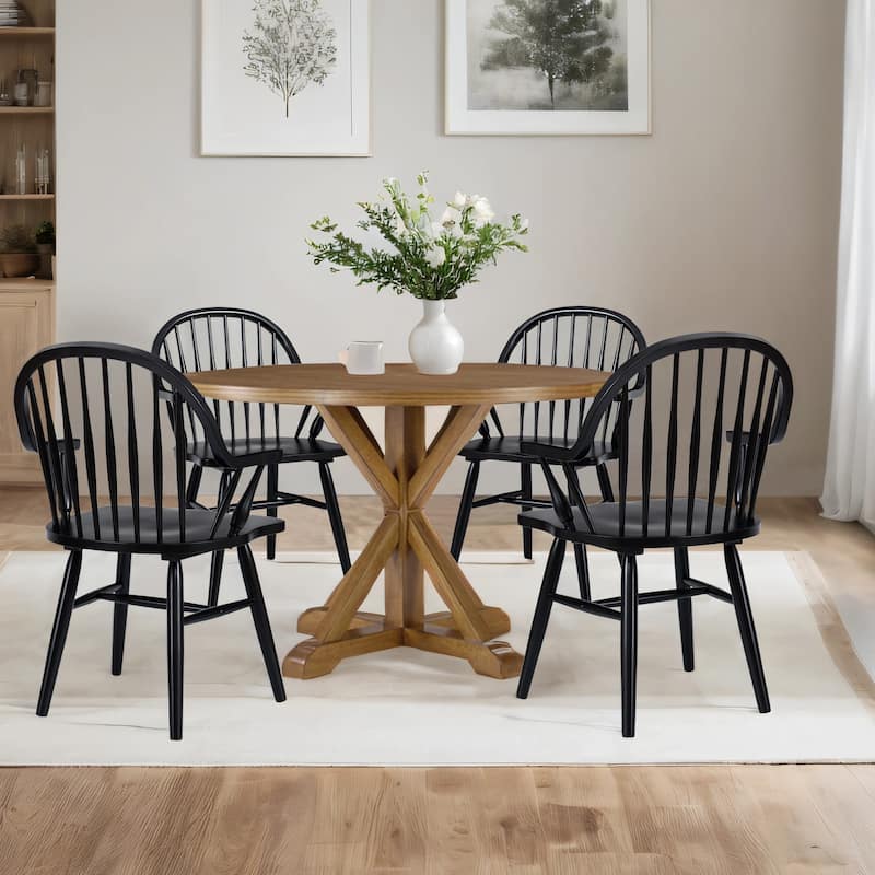 Farmhouse 20.7" Wide Windsor Back Arm Chair - 20.7"w x 21"d x 35.3"h - Set of 4 - Black