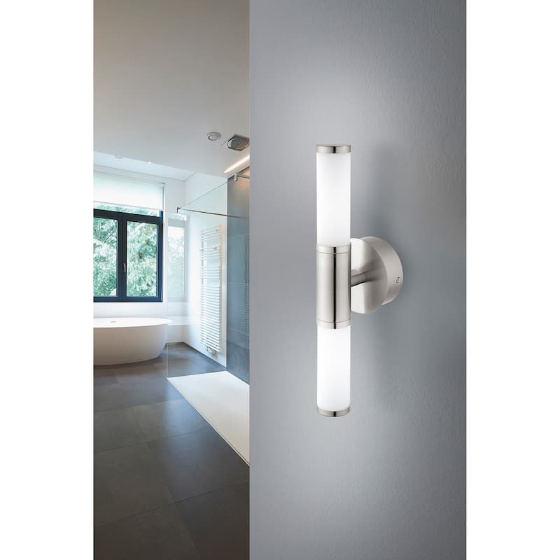 Eglo Palmera 2-light Satin Nickel LED Wall Sconce with Opal Glass - Satin Nickel