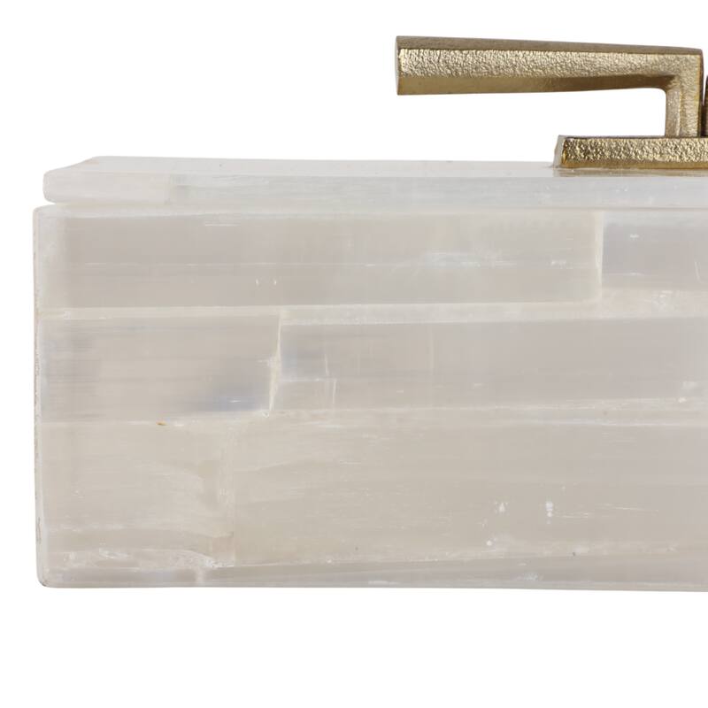 Stone Selenite Decorative Organizer Box Texture with Lid - 6" White - 16" x 7" x 6"