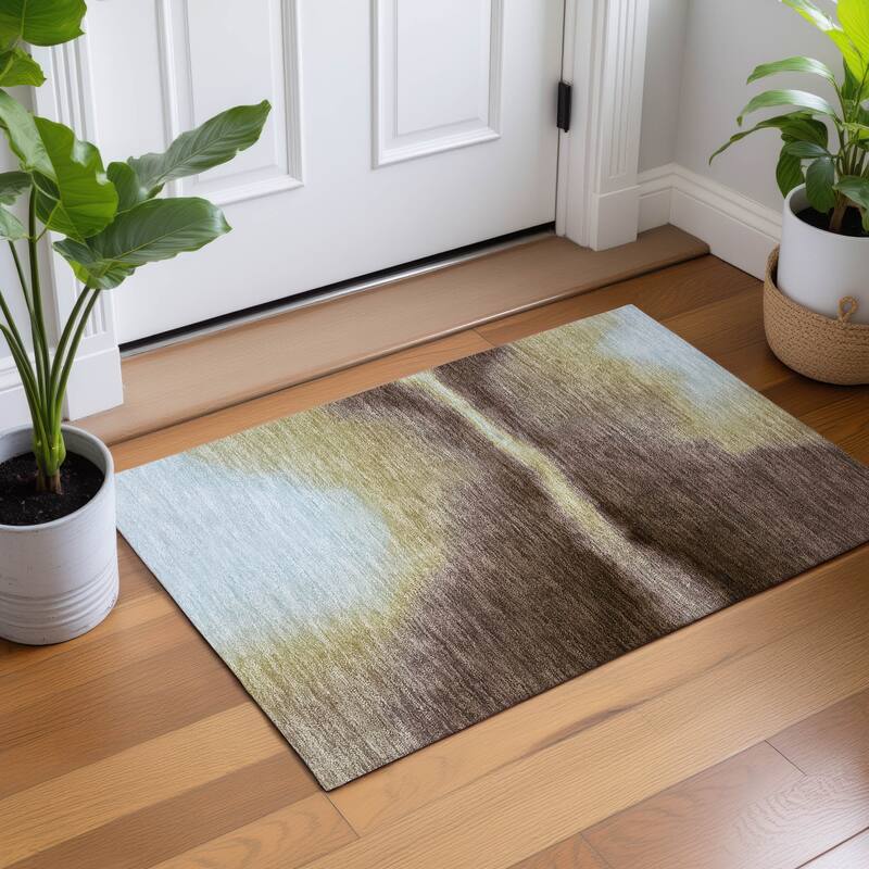 Machine Washable Indoor/ Outdoor Modern Landscape Chantille Rug