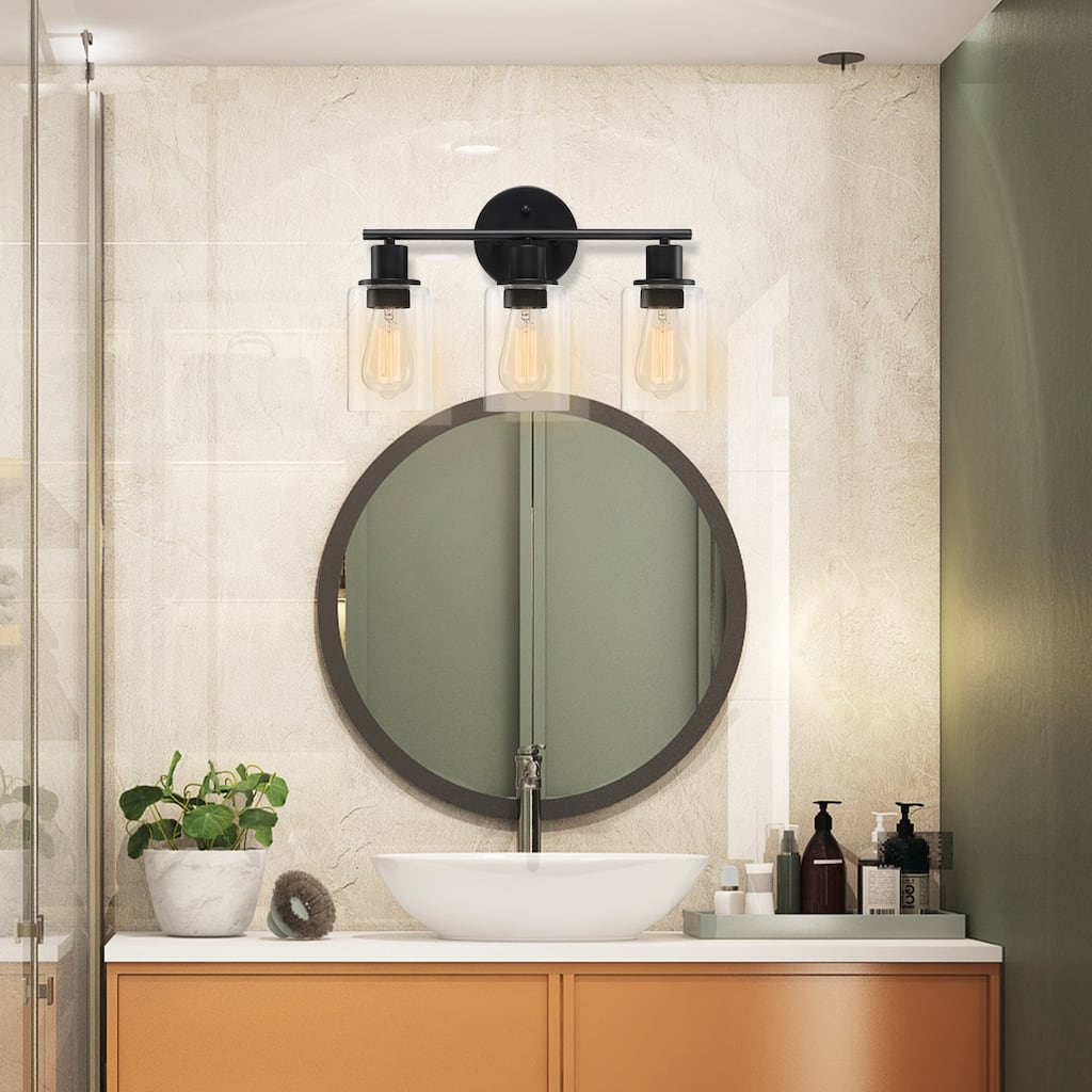 3-Light Glass Shade Bathroom Dimmable Vanity Light