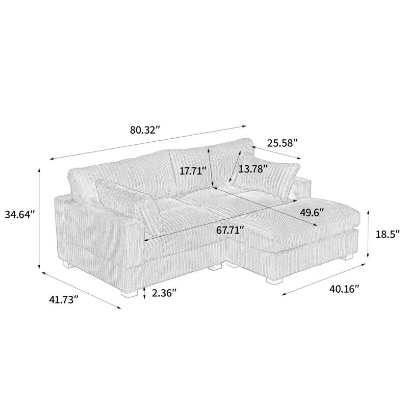 Upholstered Plush Flannel Modular Sectional Sofa with Pillows,Ajustable Headrest