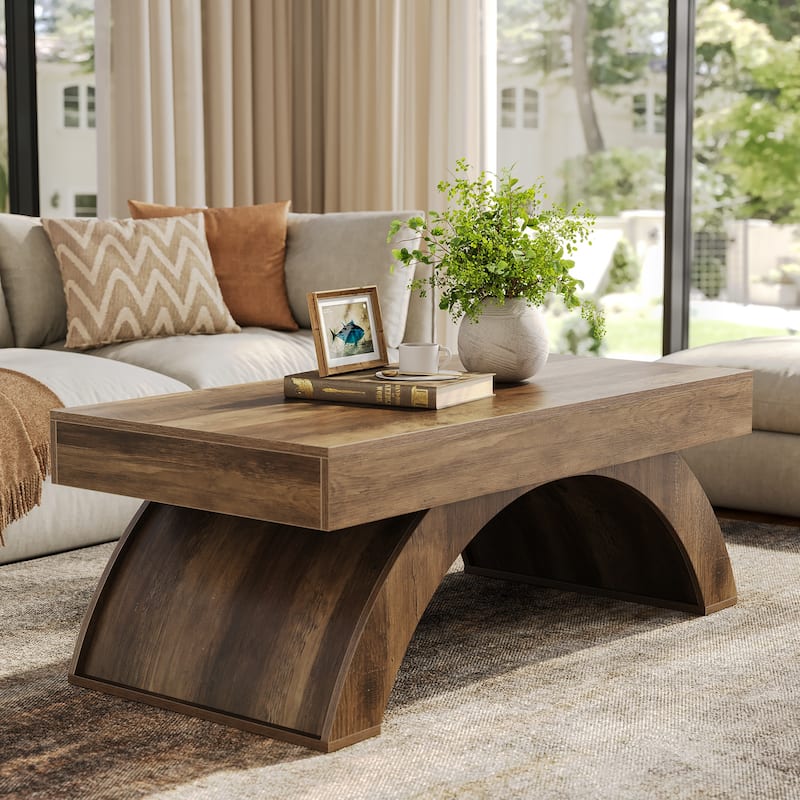 47'' Coffee Table, Farmhouse Center Cocktail Table with Arched Base