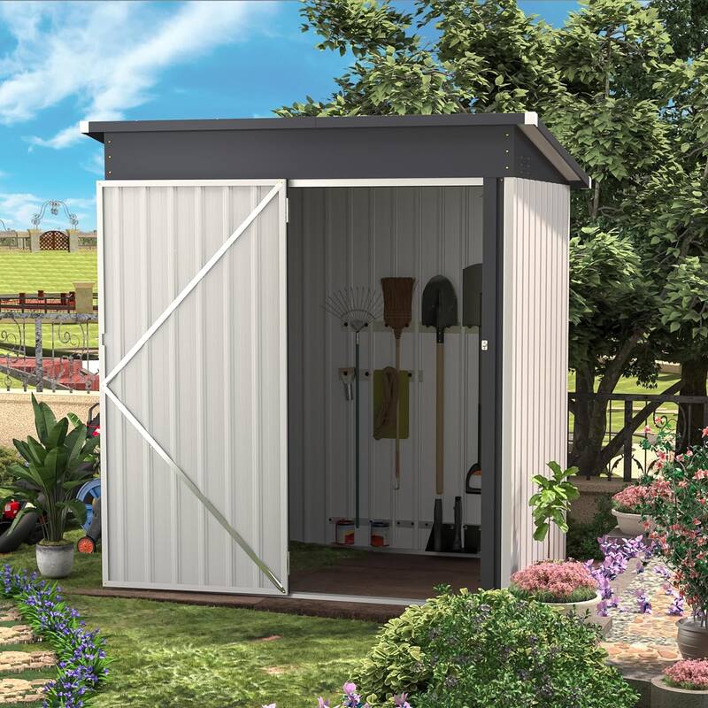 AECOJOY Outdoor Metal Storage Shed with Lockable Door