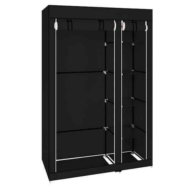No-Tool Assembly FLAWLESSSOT 67 Inch Portable Clothes Closet Wardrobe Storage Closet Organizer Non-Woven Fabric with 10 Storage Shelves Extra Strong and Durable Black
