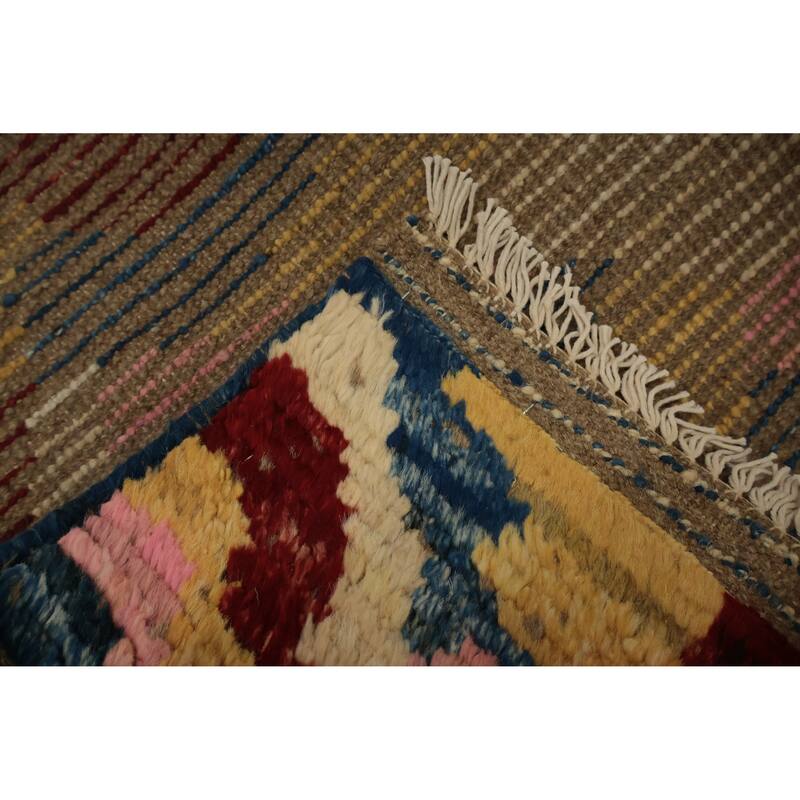 Hand Knotted Oriental 100% Wool Carpet Modern Geometric Multi-Colored Moroccan Area Rug - 10' 3'' X 6' 7''
