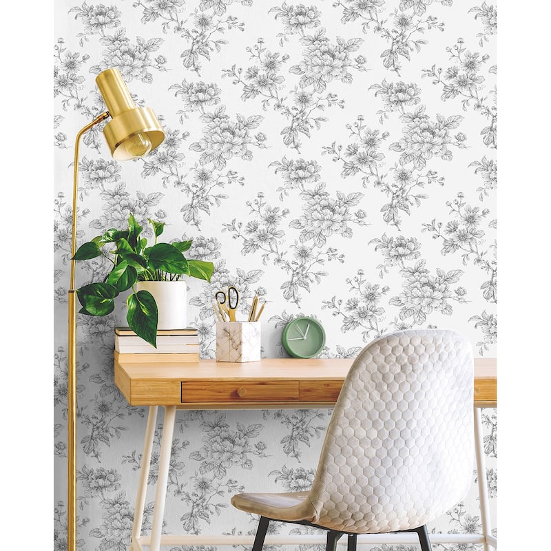 NextWall Sketched Floral Peel and Stick Wallpaper