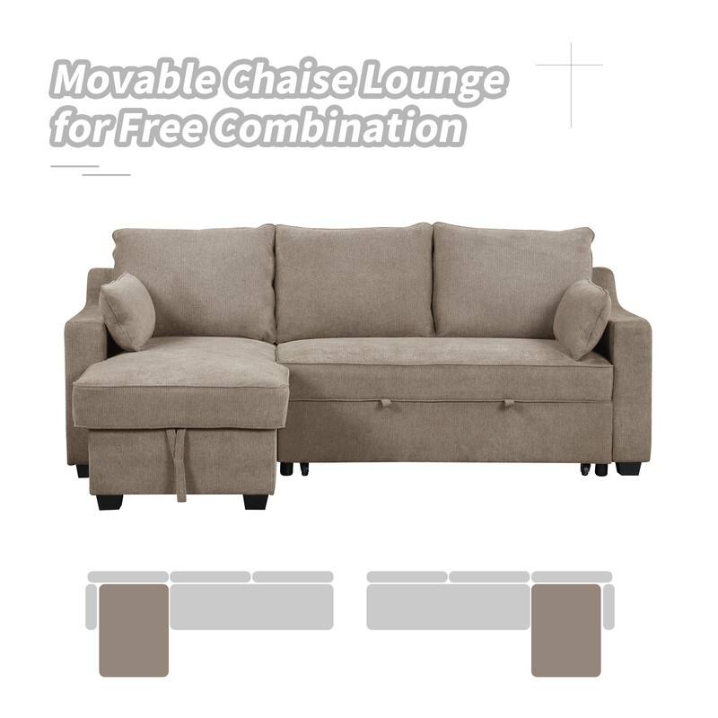 60" Sleeper Sofa with Storage Chaise,L Shape Couch Convertible Sofa with Storage Racks and USB Ports
