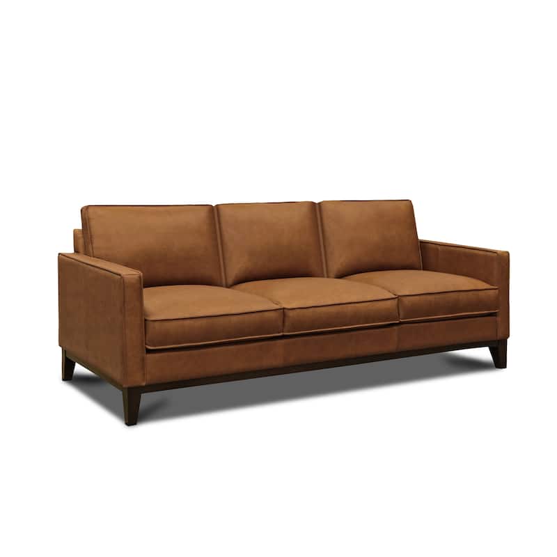 Metropole 100% Top Grain Pull Up Leather Mid-century Sofa - Removable Cushions - Tan
