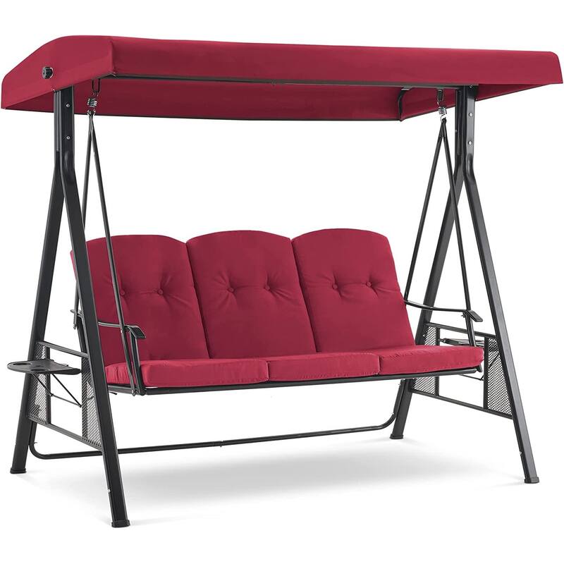 MCombo 3 Seat Patio Swings with Canopy, Adjustable Canopy Swing Sets for Backyard, Poolside, Balcony 4092 - Burgundy