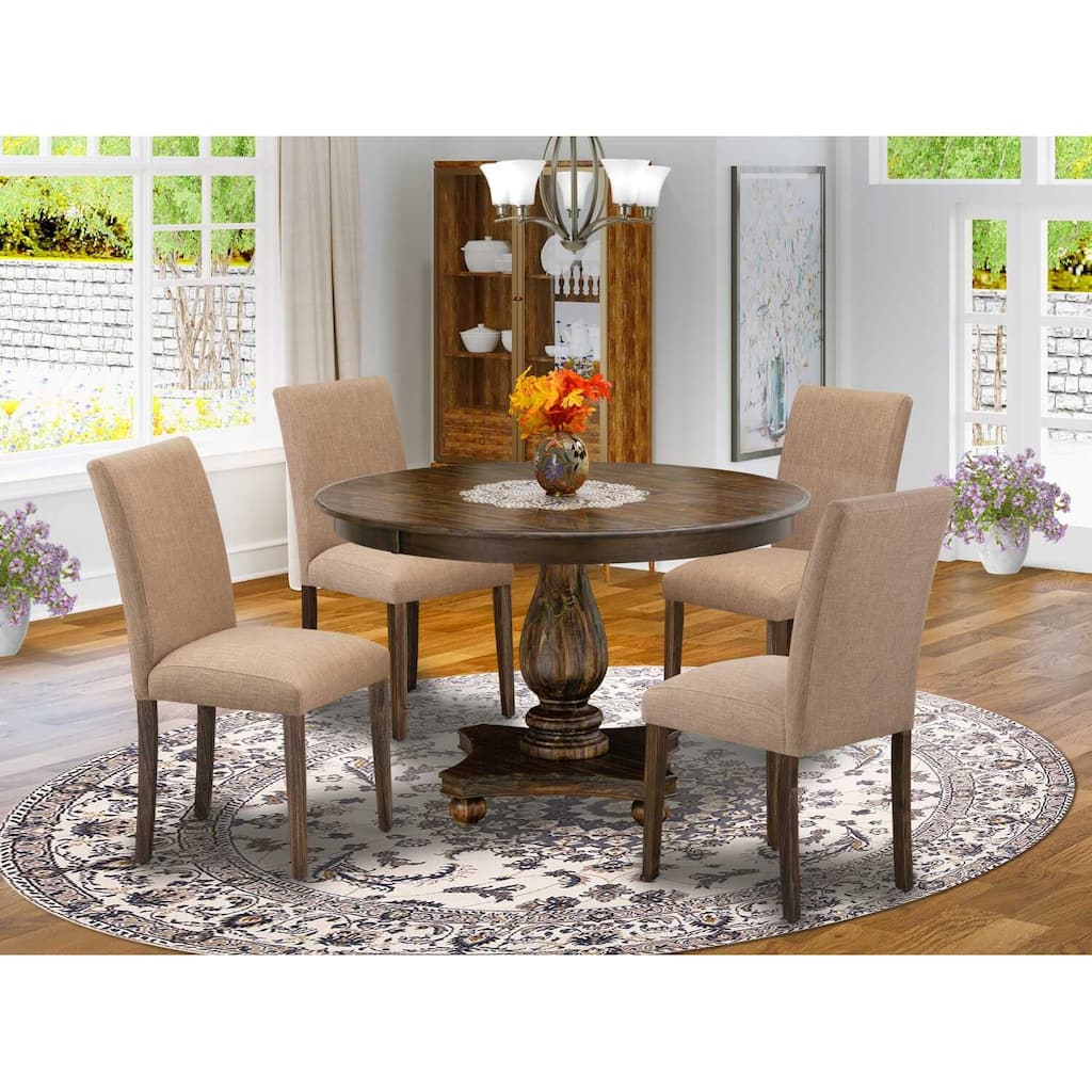 HomeStock 5-Piece Distressed Jacobean Finish Solid Wood Top Dining table with 4 Chairs