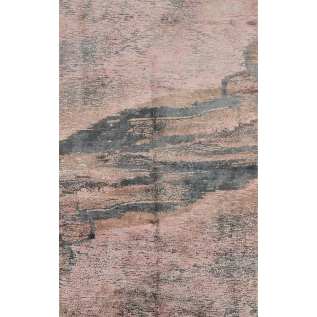 Hand Knotted Oriental Viscose Silk Carpet Modern Pictorial Pink Abstract Area Rug - 7' 9'' X 5' 7''
