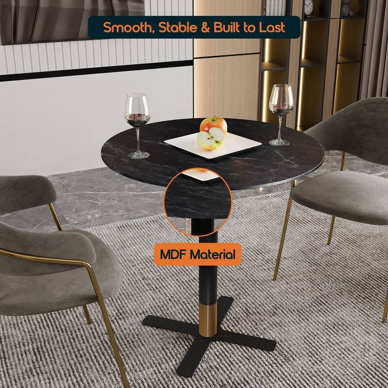 Vail Round Dining Table with 36 in. MDF Tabletop in Black Stainless Steel Cross Legs with Gold Accent Base Kitchen Table