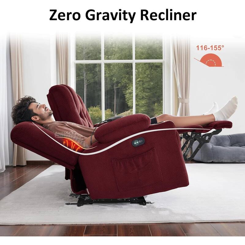 MCombo Electric Power Reclining Sofa with Massage and Lumbar Heat, Fabric 6015/6025/6035/6045