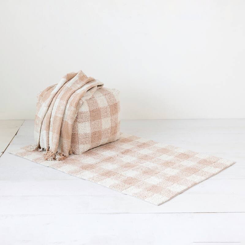 Cotton Tufted Rug with Plaid Pattern - 60.0"L x 36.0"W x 0.3"H - 60.0"L x 36.0"W x 0.3"H