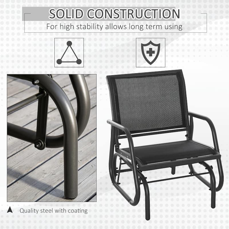 Outsunny Porch Glider, Swing Glider Chair with Breathable Mesh, Curved Armrests and Steel Frame for Garden, Poolside, Balcony