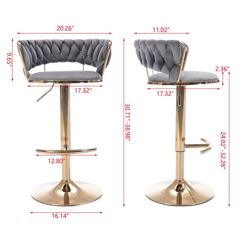 Height Adjustable Bar Stool with Footrest,Set of 2