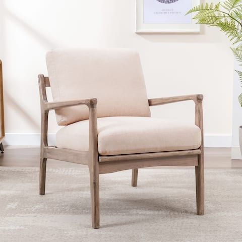 Wood Frame Linen Armchair Accent Chair Lounge Chair