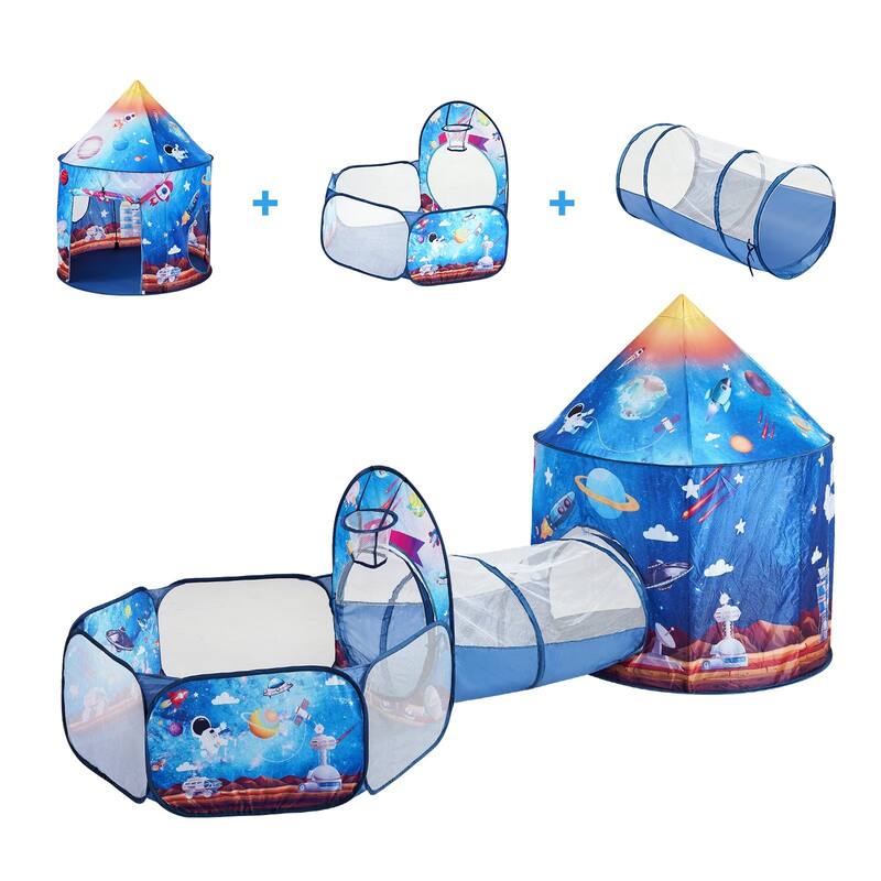 Multi Color Polyester 3 Piece Kids Play Tent Tunnel Set with Ball Pit - N/A - Multi Color