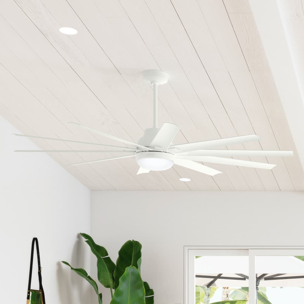 Hunter 72" Overton Outdoor Ceiling Fan w/Light Kit, Wall Control - Windmill - Transitional, Modern - DAMP RATED, ENERGY STAR!