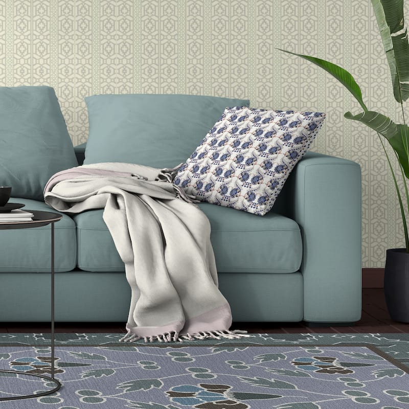 Botanical Bouquet Indoor/Outdoor Reversible Throw Pillow White and Blue