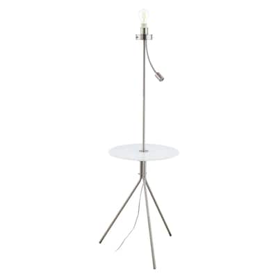 Eglo Policara 2-Light Matte Nickel Floor Lamp with White/Clear Rim Glass Table Top