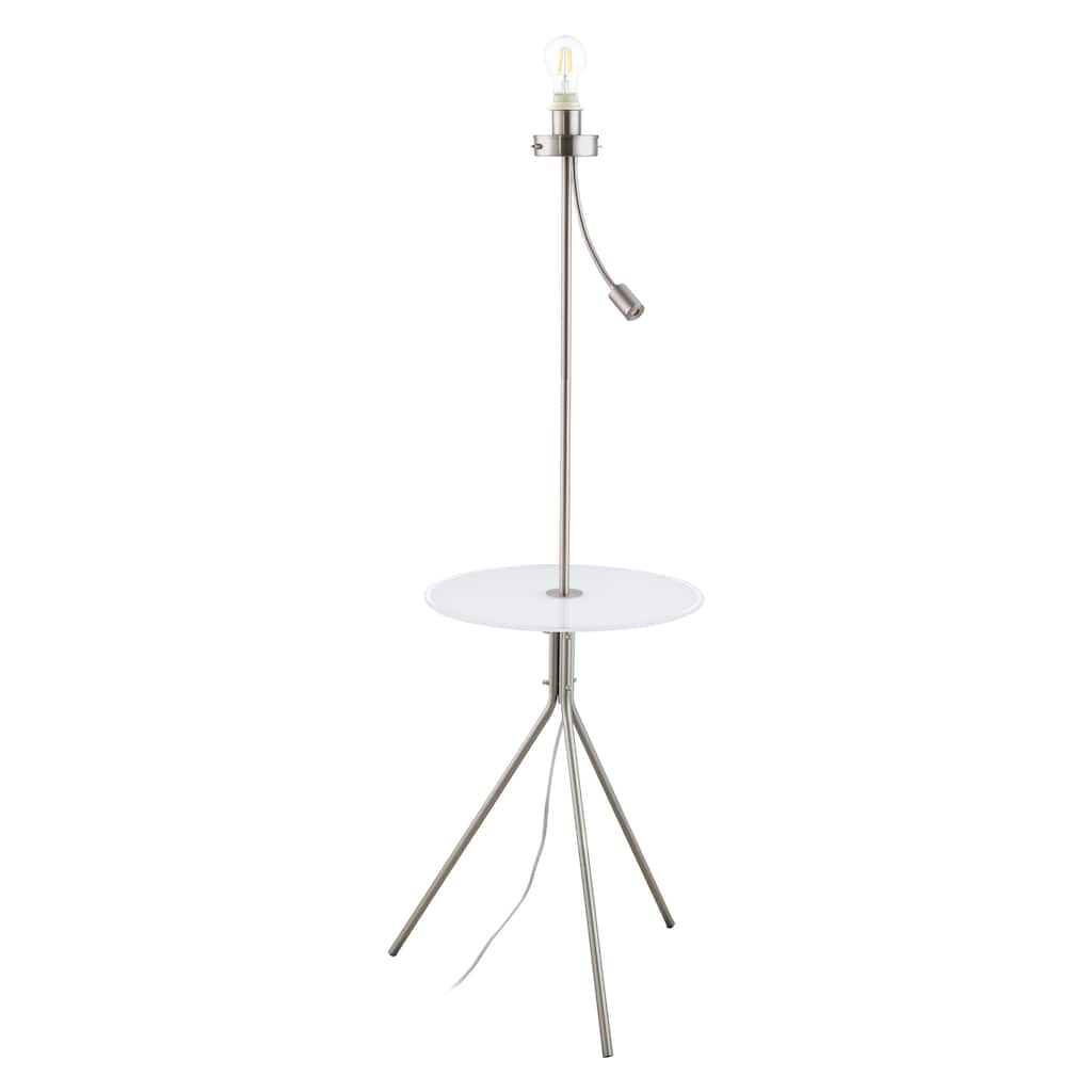 Eglo Policara 2-Light Matte Nickel Floor Lamp with White/Clear Rim Glass Table Top