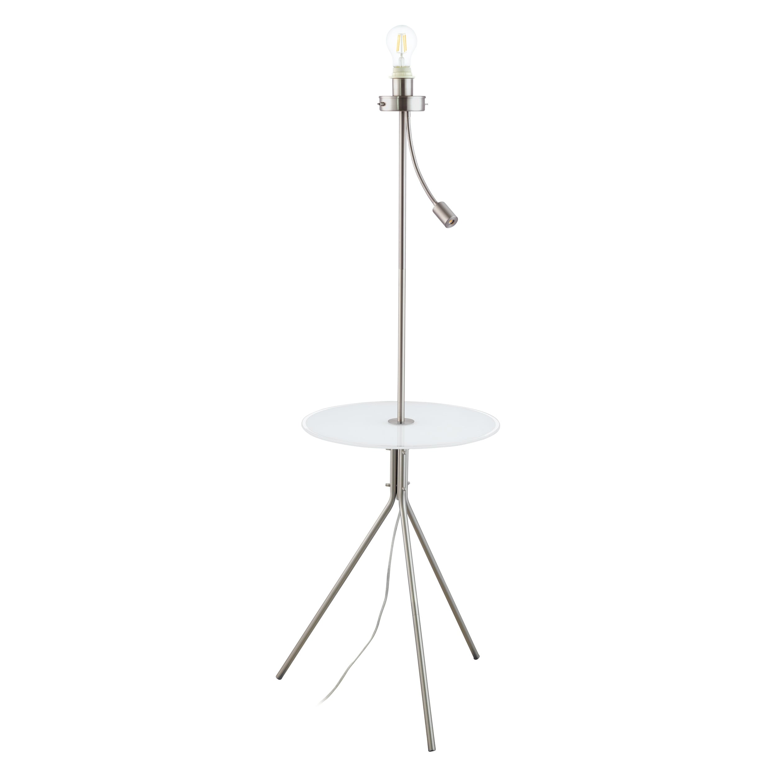 Eglo Policara 2-Light Matte Nickel Floor Lamp with White/Clear Rim Glass Table Top