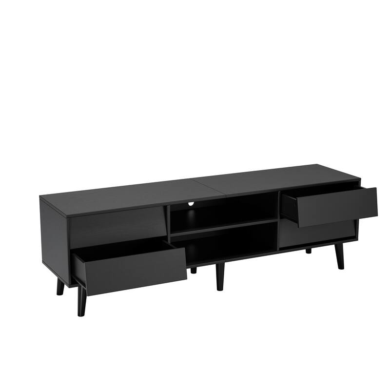 ​Vintage Style TV Stand with 4 Solid Wood Legs, 4 Drawers and 2 Shelves for Living Room Bedroom and Office