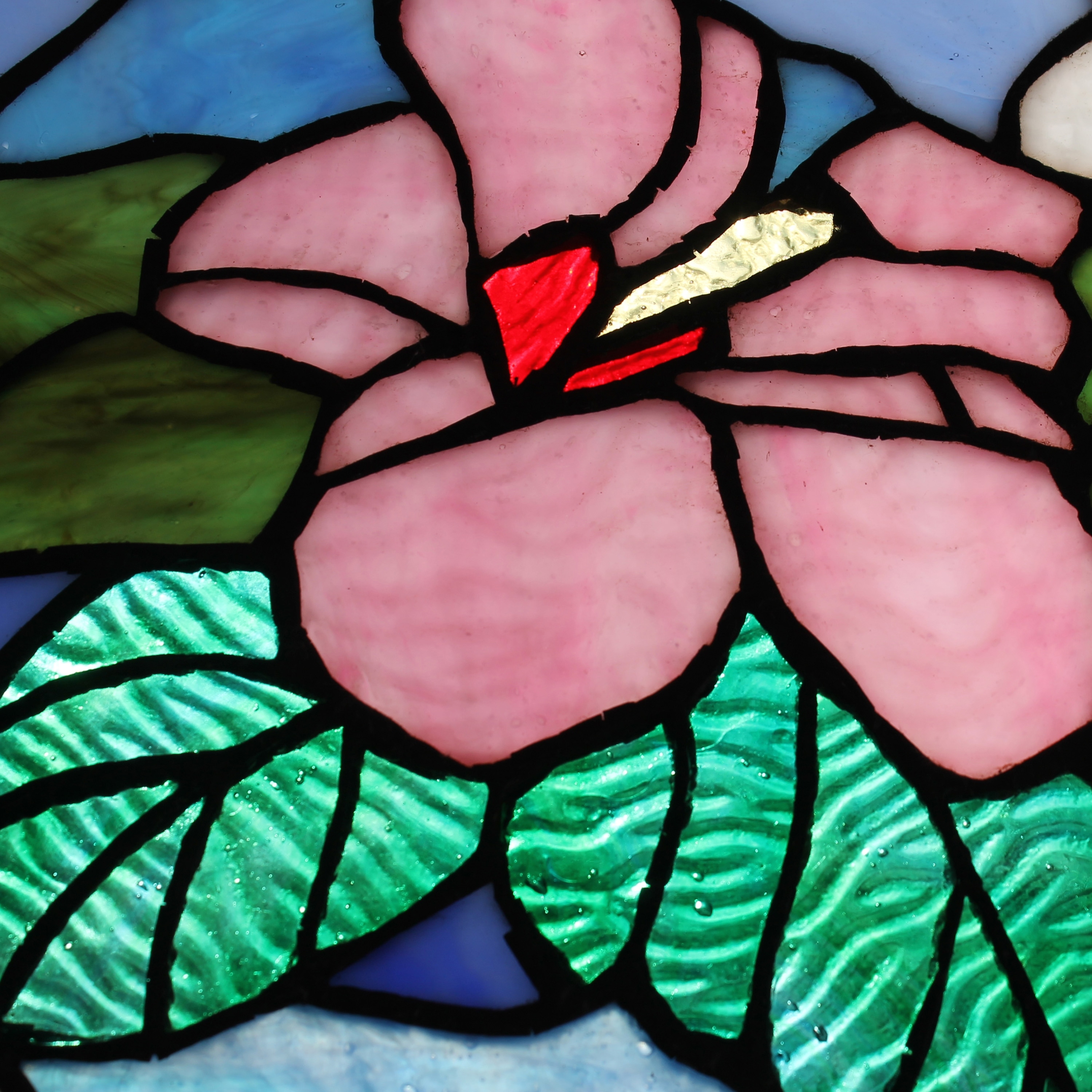 Tropical Hibiscus River of Goods Pink Stained Glass Window