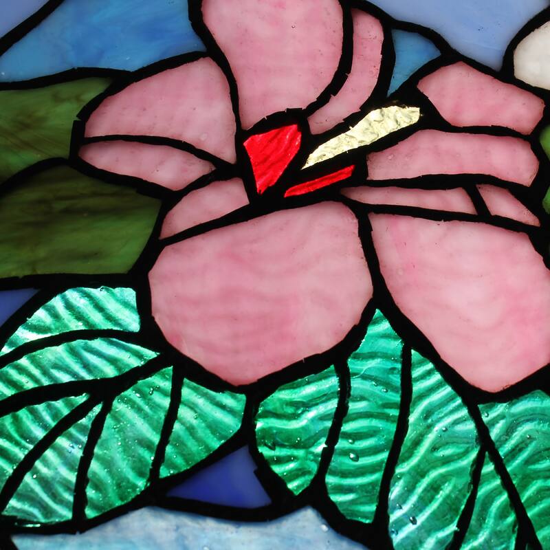 Tropical Hibiscus River of Goods Pink Stained Glass Window Panel