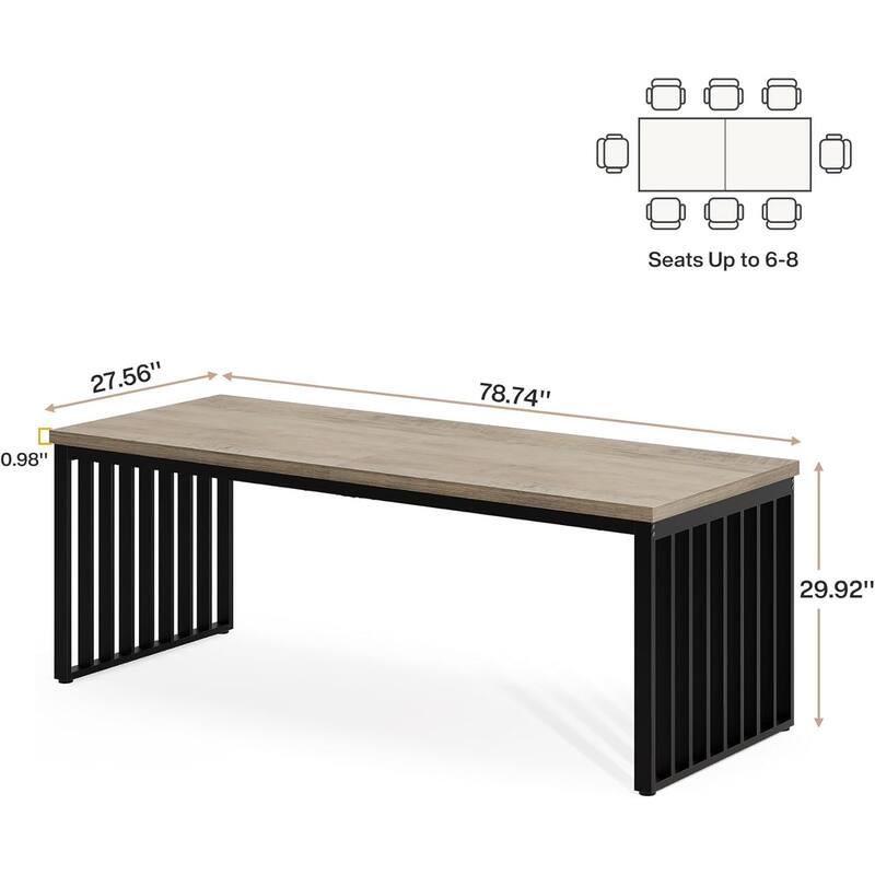6.56 ft Industrial Conference Table, Rectangular Meeting Table for Seminar, Business & Negotiation