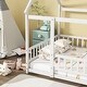 preview thumbnail 118 of 127, Wood Toddler House Bed with Roof Frame and Safety Guardrails Montessori Floor Bed without Slats No Door Houseshaped Platform Bed