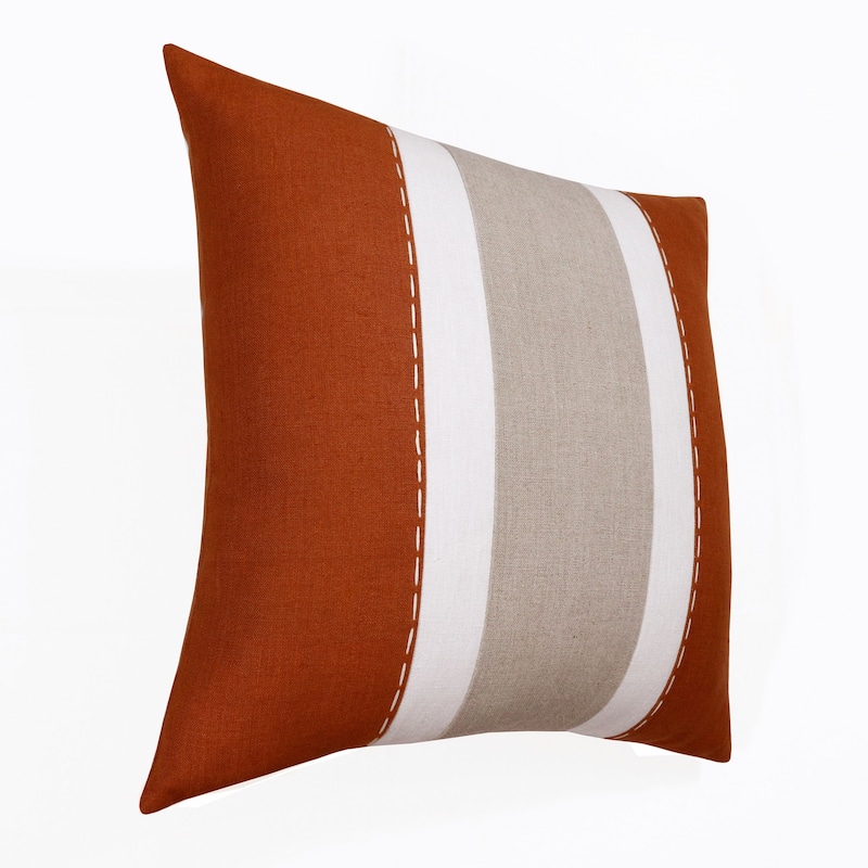 Sevita Hand-Woven Striped Linen Throw Pillow, 20" x 20"
