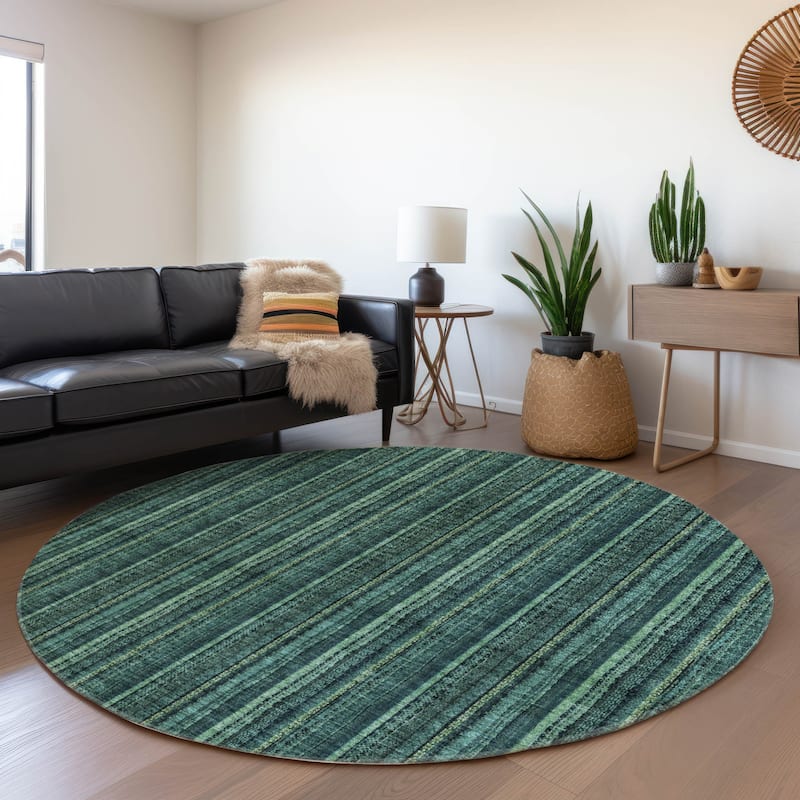 Machine Washable Indoor/ Outdoor Stripe Chantille Rug