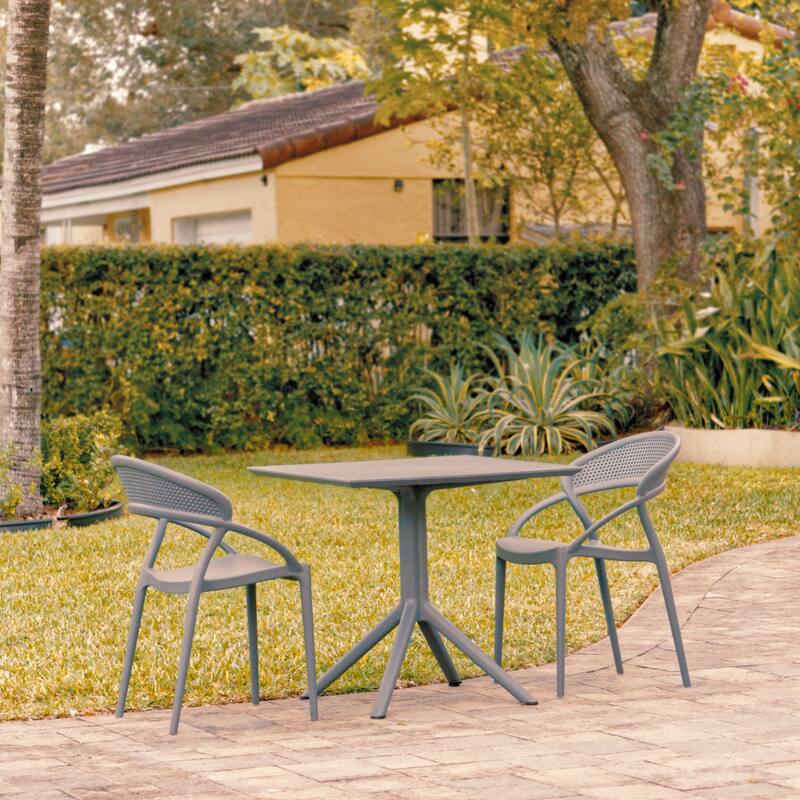 3-Piece Gray Outdoor Patio Dining Set with 2 Stackable Chairs 32.25"