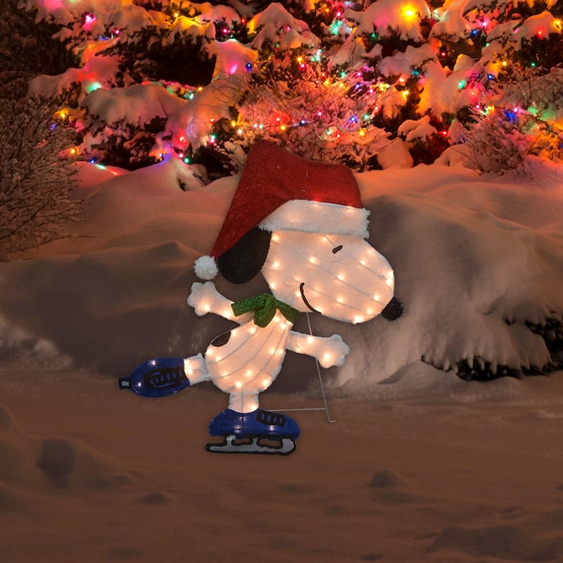 32" Peanuts LED L2D PreLit Yard Decor Sport Snoopy Skating
