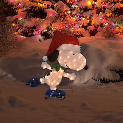 32" Peanuts LED L2D PreLit Yard Decor Sport Snoopy Skating