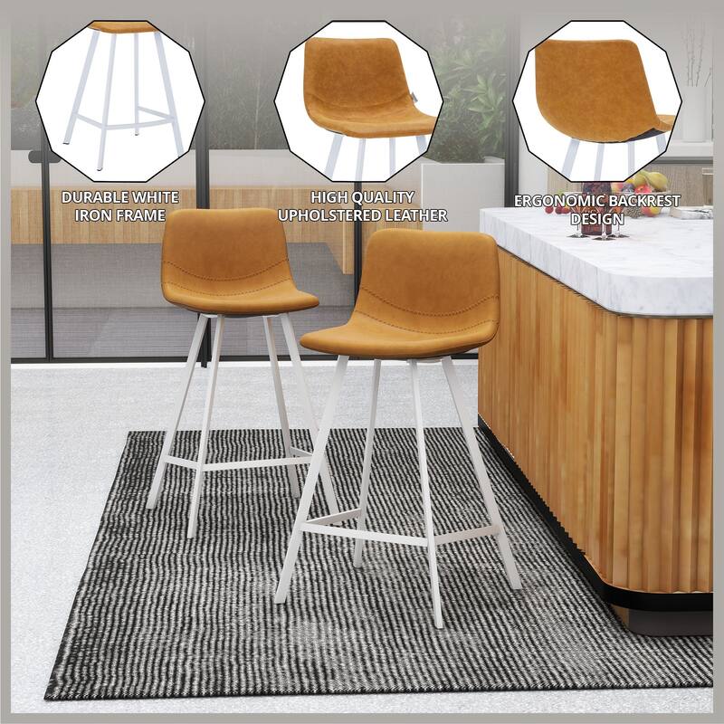 35-Inch Leather Counter Stool Padded Seat Stainless Steel Base and Footrest