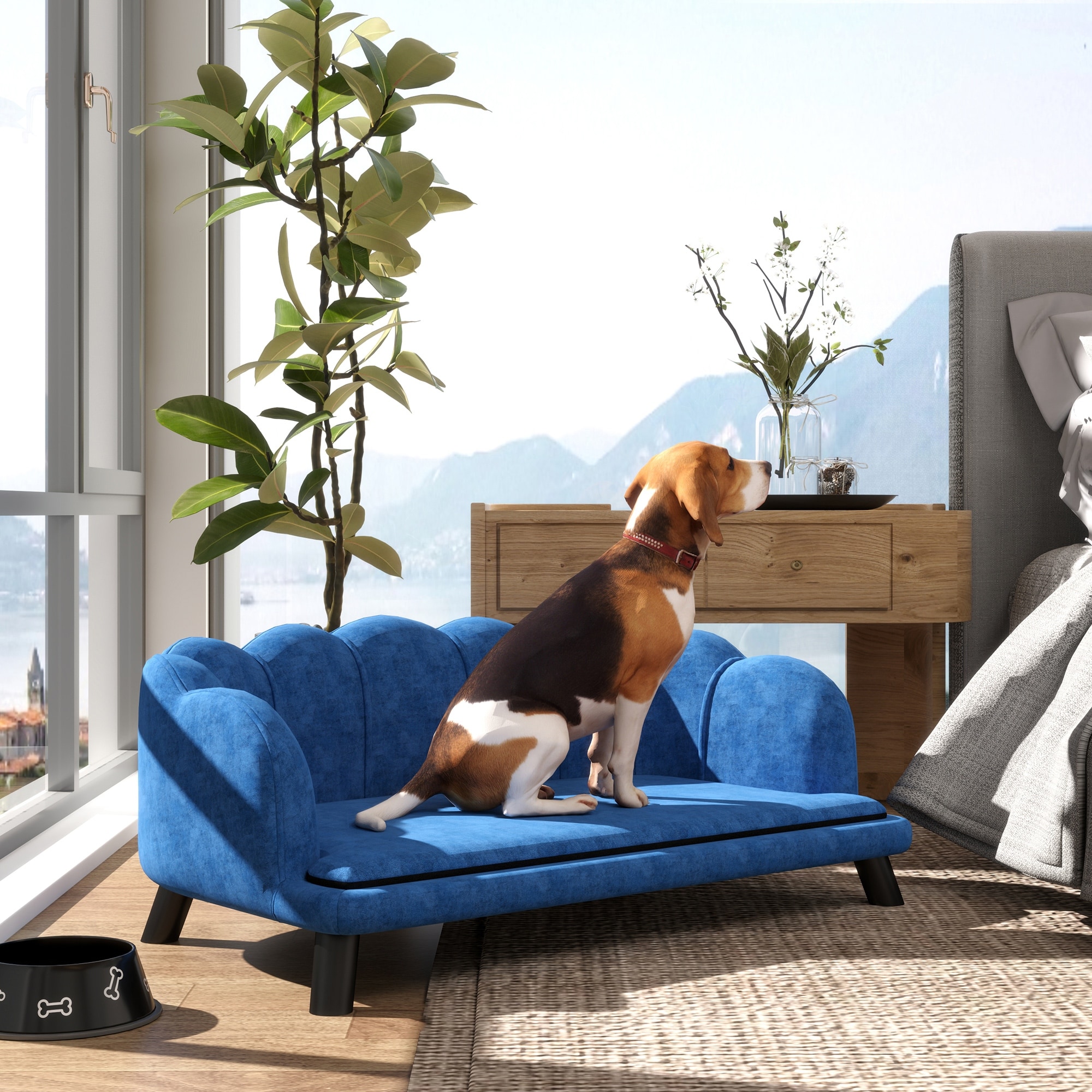 PawHut Velvet Large Dog Couch with Foam Cushion, Soft and Cute Dog Bed with Pearl Design