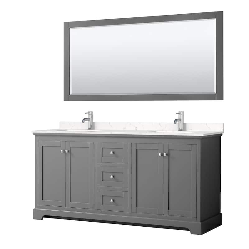 Wyndham Collection Avery 72" Free Standing Double Basin Vanity Set - Dark Gray / Carrara Cultured Marble Top / Polished