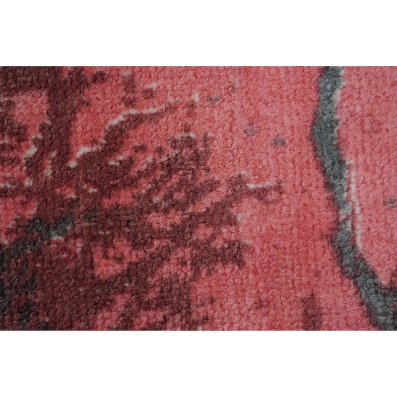 Hand Knotted Oriental Viscose Silk Carpet Modern Pictorial Pink Abstract Area Rug - 7' 2'' X 5' 3''