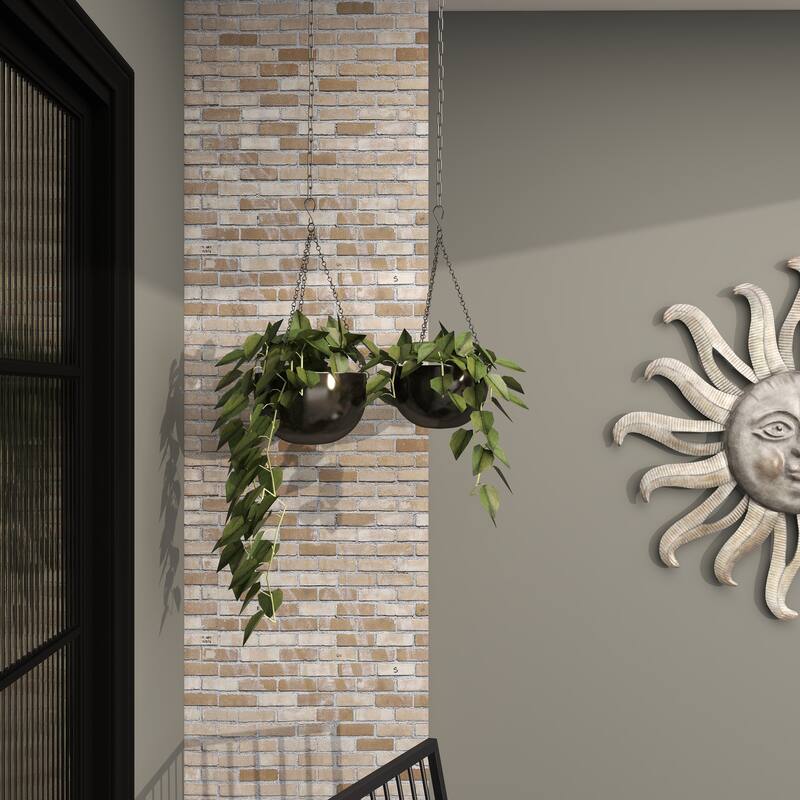 Black, Gold or Silver Metal Indoor Outdoor Hanging Dome Wall Planter with Chain (Set of 2)