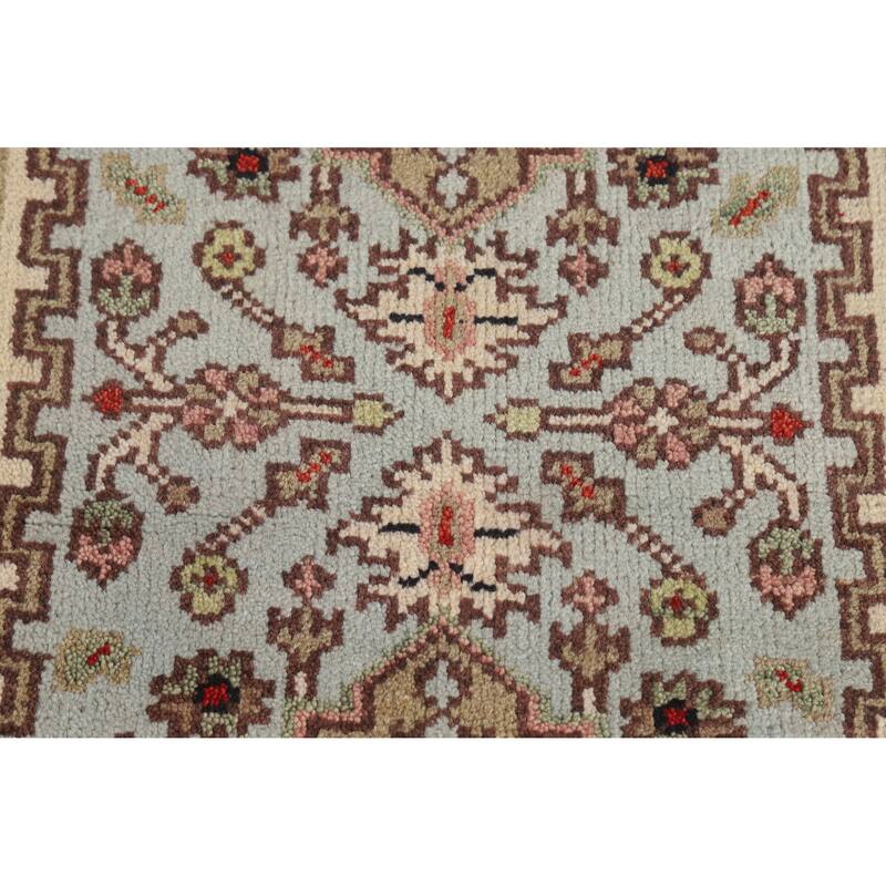 Hand Knotted Oriental 100% Wool Carpet Traditional Geometric Navy Blue & Blues Heriz (serapi) Runner Rug - 8' 1'' X 2' 5''